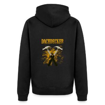 Dachdecker Hammer - Unisex Premium Bio Zip Hoodie - Schwarz - Hinten - Nico (187cm)