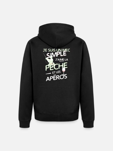 Pêche - un mec simple - Veste à capuche bio Premium Unisexe - noir