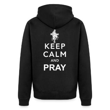 Stay calm and pray - Unisex Premium Organic Zip Hoodie - black - Back - Nico (187cm)