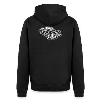 Chevy Cadilac / Muscle Car 02_weiß - Unisex Premium Bio Zip Hoodie - Schwarz - Hinten - Nico (187cm)