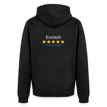 Erotisch mit Bewertung weiss - Unisex Premium Bio Zip Hoodie - Schwarz - Hinten - Nico (187cm)