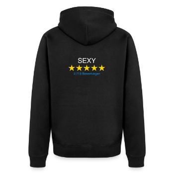 Sexy mit Bewertung weiss - Unisex Premium Bio Zip Hoodie - Schwarz - Hinten - Nico (187cm)