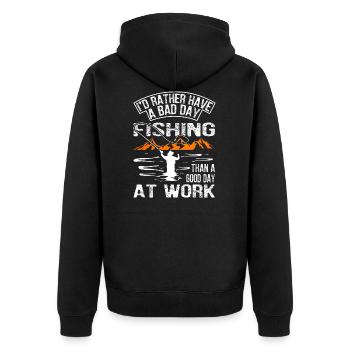 A Bad Day Fishing Than A Good Day At Work - Unisex Premium Bio Zip Hoodie - Schwarz - Hinten - Nico (187cm)