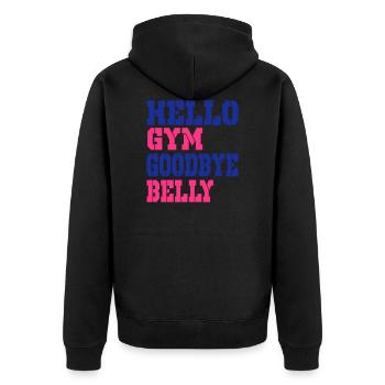 Hallo Gym auf Wiedersehen Bauch - Unisex Premium Bio Zip Hoodie - Schwarz - Hinten - Nico (187cm)