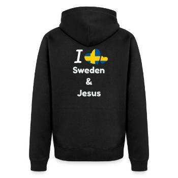 J'aime la Suède et Jésus - Christ et la Suède - Veste à capuche bio Premium Unisexe - noir - Dos - Nico (187cm)