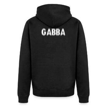 Gabba, Techno, Electro, Deep, House, Chill, Musik - Unisex Premium Bio Zip Hoodie - Schwarz - Hinten - Nico (187cm)