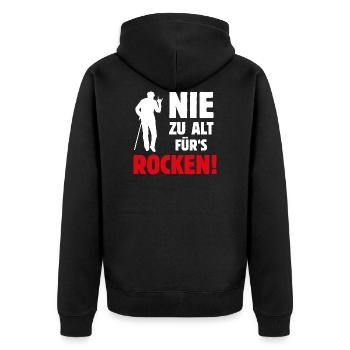 Nie zu alt für's ROCKEN! Alt-Rocker, Rock 'n' Roll - Unisex Premium Bio Zip Hoodie - Schwarz - Hinten - Nico (187cm)