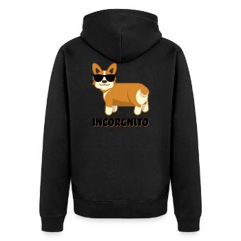 INCORGNITO CORGI lustiges Geschenk Welsh Hund - Unisex Premium Bio Zip Hoodie - Schwarz - Hinten - Nico (187cm)
