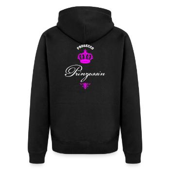 Prosecco Prinzessin weiss pink - Unisex Premium Bio Zip Hoodie - Schwarz - Hinten - Nico (187cm)