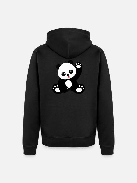 Cute sitting panda cartoon - Unisex Premium Organic Zip Hoodie - black
