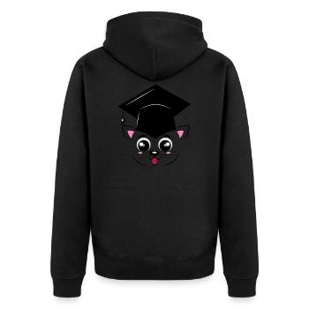 Graduieren Katzen-Karikatur - Unisex Premium Bio Zip Hoodie - Schwarz - Hinten - Nico (187cm)
