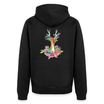 Tier/Animal No. 4 (Reh/deer) - Farbe/colour - Unisex Premium Bio Zip Hoodie - Schwarz - Hinten - Nico (187cm)