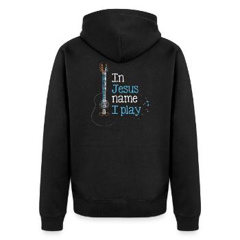 Gitarrenspieler Gitarre Musik Worship Christlich - Unisex Premium Bio Zip Hoodie - Schwarz - Hinten - Nico (187cm)