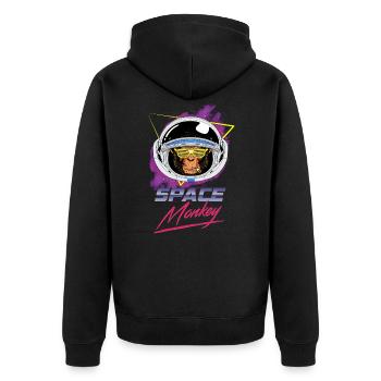 Weltraumaffe - Unisex Premium Bio Zip Hoodie - Schwarz - Hinten - Nico (187cm)