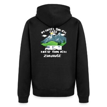 Im Hotel bin ich Gast hier bin ich Zuhause - Unisex Premium Bio Zip Hoodie - Schwarz - Hinten - Nico (187cm)