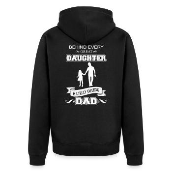 Tochter Vater Shirt - für den stolzen Papa - Unisex Premium Bio Zip Hoodie - Schwarz - Hinten - Nico (187cm)