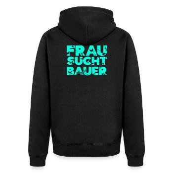 frau sucht bauer landwirt shirt thirt - Unisex Premium Bio Zip Hoodie - Schwarz - Hinten - Nico (187cm)