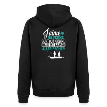J'aime ma femme cadeau humour pêche anniversaire - Veste à capuche bio Premium Unisexe - noir - Dos - Nico (187cm)