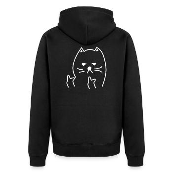 Böse Katze Angry Cat FCK Up Kater böser Blick - Unisex Premium Bio Zip Hoodie - Schwarz - Hinten - Nico (187cm)