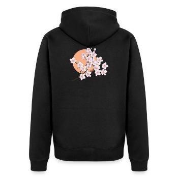Fleurs de cerisier, soleil, printemps - Veste à capuche bio Premium Unisexe - noir - Dos - Nico (187cm)
