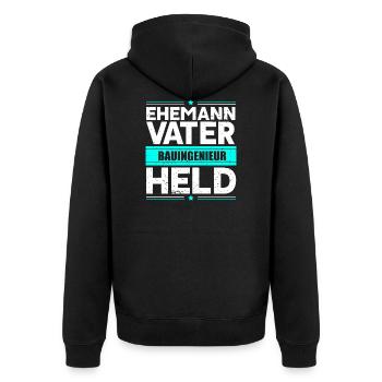 Ehemann Vater Bauingenieur Held Ingenieur Papa Dad - Unisex Premium Bio Zip Hoodie - Schwarz - Hinten - Nico (187cm)