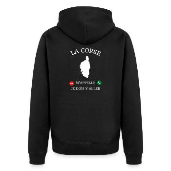 t shirt la corse m appelle humour corsica homme - Veste à capuche bio Premium Unisexe - noir - Dos - Nico (187cm)