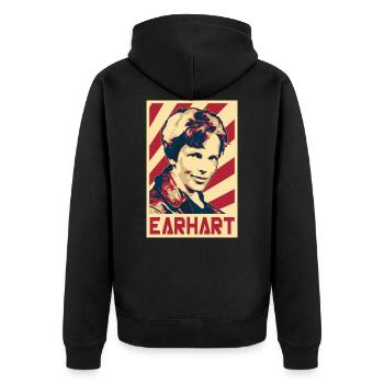 Amelia Earhart - Unisex Premium Bio Zip Hoodie - Schwarz - Hinten - Nico (187cm)