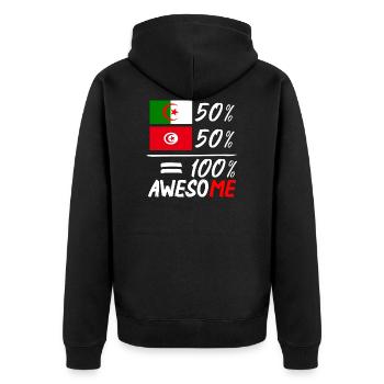50% Algerier 50% Tunesier - Unisex Premium Bio Zip Hoodie - Schwarz - Hinten - Nico (187cm)