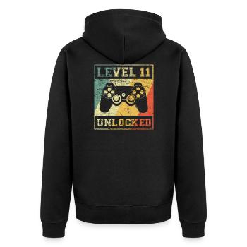 Level 11 Unlocked 11th Birthday - Unisex Premium Organic Zip Hoodie - black - Back - Nico (187cm)