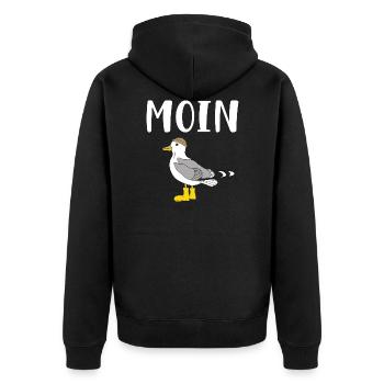 Moin Möwe - Unisex Premium Bio Zip Hoodie - Schwarz - Hinten - Nico (187cm)