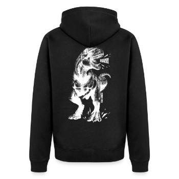 T-Rex World Dinosaurier Tyrannosaurus Rex Roar! - Unisex Premium Bio Zip Hoodie - Schwarz - Hinten - Nico (187cm)