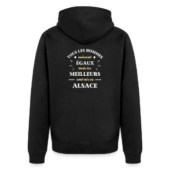t shirt hommes égaux alsace humour alsacien homme - Veste à capuche bio Premium Unisexe - noir - Dos - Nico (187cm)