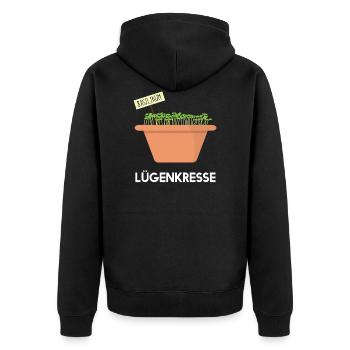 Lügenkresse - Kresse - Basilikum lügt - Unisex Premium Bio Zip Hoodie - Schwarz - Hinten - Nico (187cm)