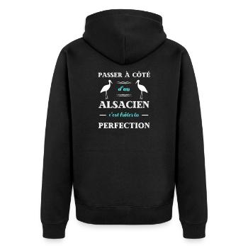 t shirt alsacien perfection humour alsace homme - Veste à capuche bio Premium Unisexe - noir - Dos - Nico (187cm)