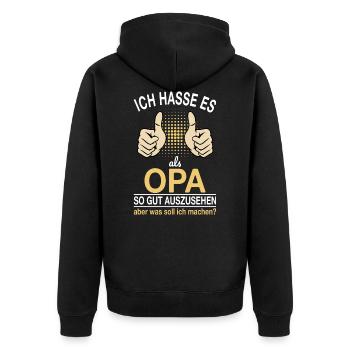 Opa Spruch - Unisex Premium Bio Zip Hoodie - Schwarz - Hinten - Nico (187cm)