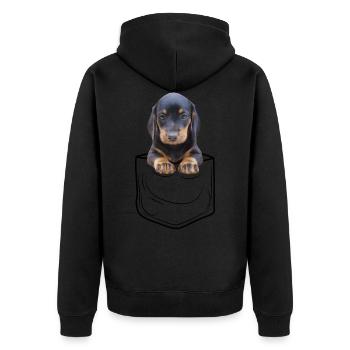 Dachshund Shorthair Dachshund Chest Bag - Unisex Premium Organic Zip Hoodie - black - Back - Nico (187cm)
