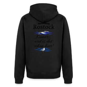 Rostock Hansestadt Ostsee Urlaubs Spruch mit Möwe - Unisex Premium Bio Zip Hoodie - Schwarz - Hinten - Nico (187cm)
