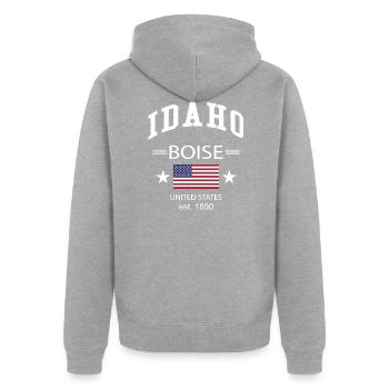 Idaho - Veste à capuche bio Premium Unisexe - gris chiné - Dos - Nico (187cm)