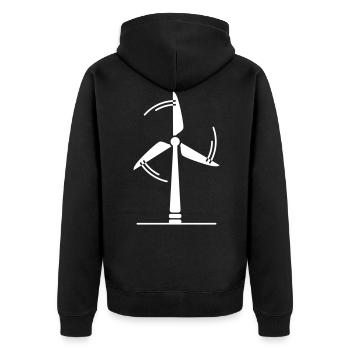 Windrad Silhouette - Unisex Premium Bio Zip Hoodie - Schwarz - Hinten - Nico (187cm)