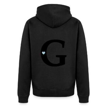 Buchstabe G Anfangsbuchstabe - Unisex Premium Bio Zip Hoodie - Schwarz - Hinten - Nico (187cm)