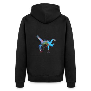 Capoeira,Sports,Graffiti,Coloré,Peinture - Veste à capuche bio Premium Unisexe - noir - Dos - Nico (187cm)