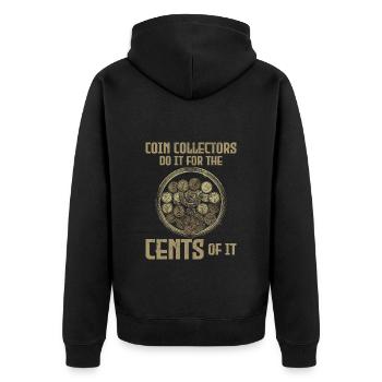 Münzsammler Sammler Numismatischer Numismatiker - Unisex Premium Bio Zip Hoodie - Schwarz - Hinten - Nico (187cm)