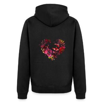 ungarische blumen,Herz,ornamente,blumenherz - Unisex Premium Bio Zip Hoodie - Schwarz - Hinten - Nico (187cm)