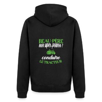 Beau-père t-shirt agriculteur tracteur humour - Veste à capuche bio Premium Unisexe - noir - Dos - Nico (187cm)