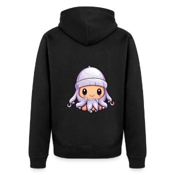 Oktopus Winter Krake Comic - Unisex Premium Bio Zip Hoodie - Schwarz - Hinten - Nico (187cm)