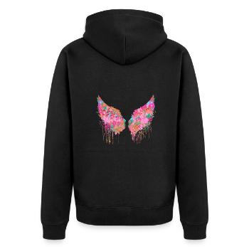 Angelwings,Wings,Coloré,Angel Wings,Fleurs - Veste à capuche bio Premium Unisexe - noir - Dos - Nico (187cm)