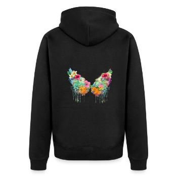 angelwings,flügel,bunt,engelsflügel,blumen - Unisex Premium Bio Zip Hoodie - Schwarz - Hinten - Nico (187cm)