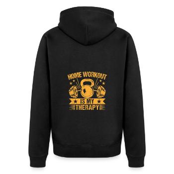 Fitness Fanatics Home Workout Is My Therapy - Unisex Premium Bio Zip Hoodie - Schwarz - Hinten - Nico (187cm)