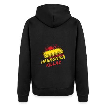 Funny Harmonica Player Killaz Harmonica - Unisex Premium Bio Zip Hoodie - Schwarz - Hinten - Nico (187cm)