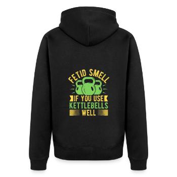 Fanatiques de fitness Fetid Smell Utiliser des kettlebells - Veste à capuche bio Premium Unisexe - noir - Dos - Nico (187cm)
